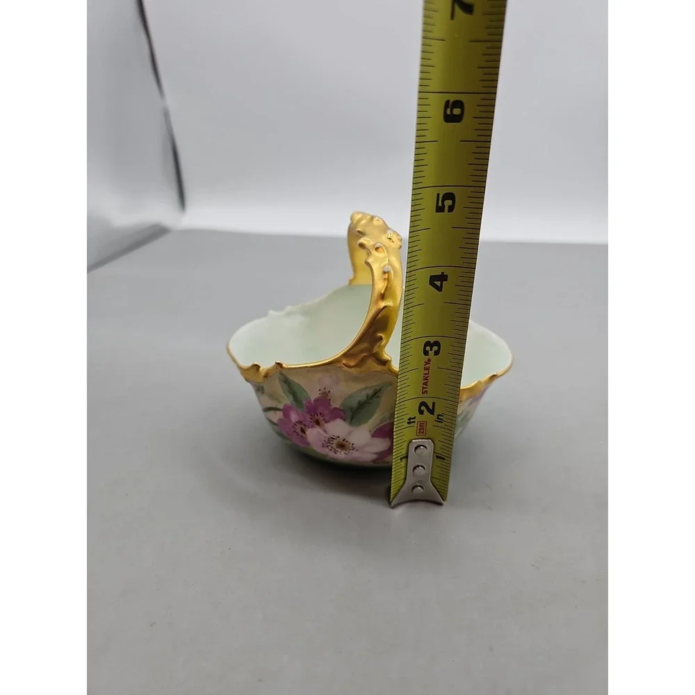 Antique J.P. L. France Limoges Hand Painted Floral Porcelain Basket Gold Trim